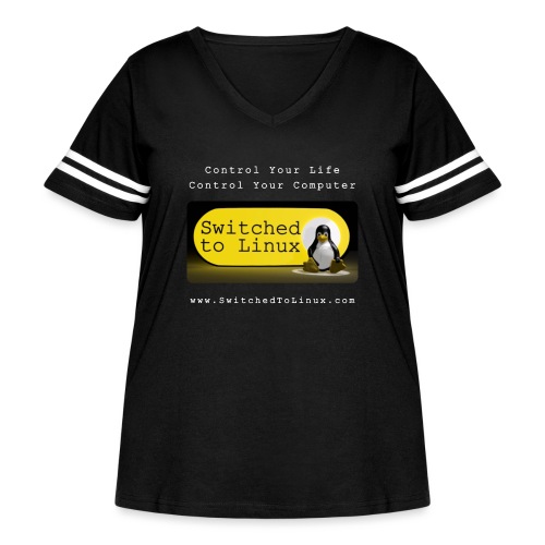 Switched To Linux Logo and White Text - Women's Curvy V-Neck Football Tee