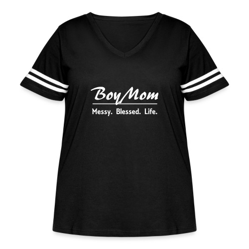 Boy mom White - Women's Curvy V-Neck Football Tee