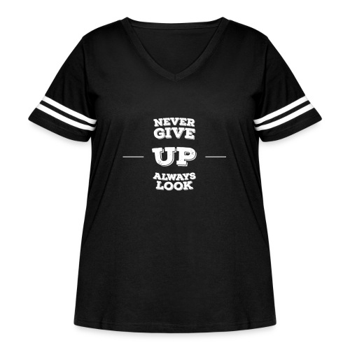 Never Give Up - Always Look Up - Women's Curvy V-Neck Football Tee