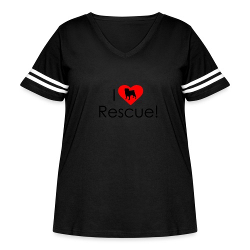 I Heart Rescue Pug - Women's Curvy V-Neck Football Tee