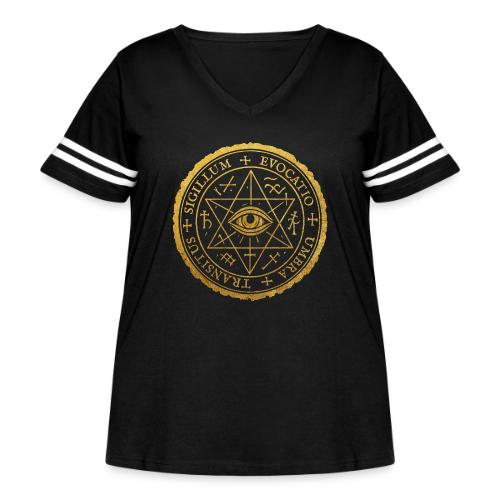 Sigillum Obscura Aurum - Women's Curvy V-Neck Football Tee