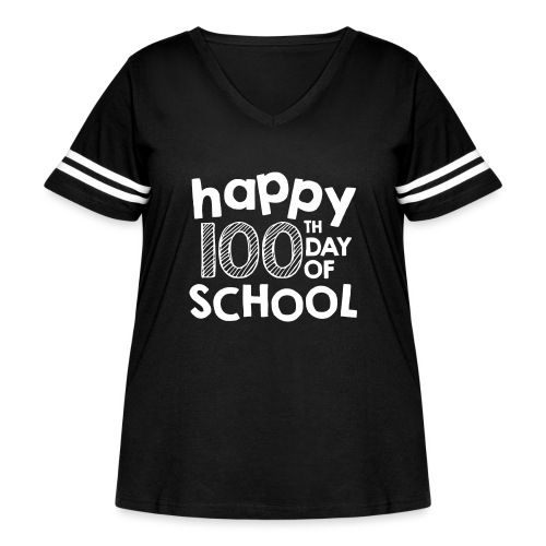 Happy 100th Day of School Chalk Teacher Shirts - Women's Curvy V-Neck Football Tee