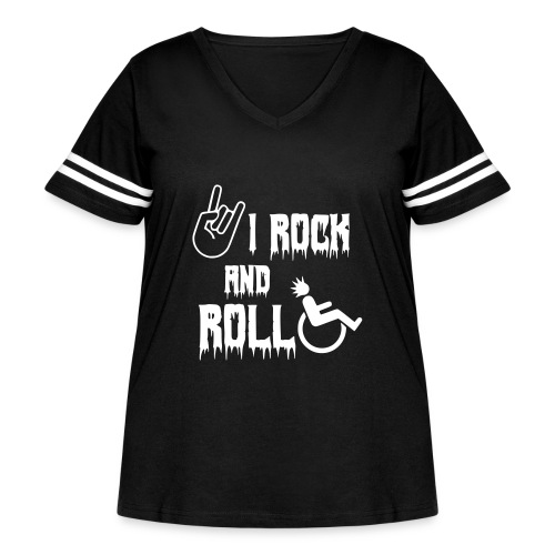 I rock and roll in my wheelchair. Roller, music * - Women's Curvy V-Neck Football Tee