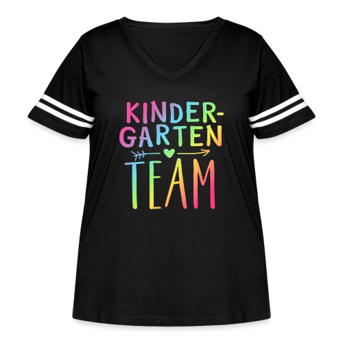 Kindergarten Team Neon Rainbow Teacher T-Shirts - Women's Curvy Vintage Sports T-Shirt