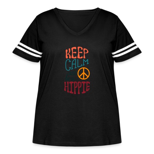 Keep Calm and be a Hippie - Women's Curvy V-Neck Football Tee