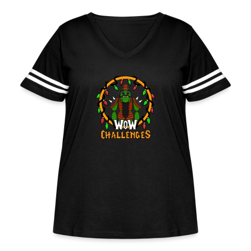 WoW Challenges Holiday Orc - Women's Curvy V-Neck Football Tee