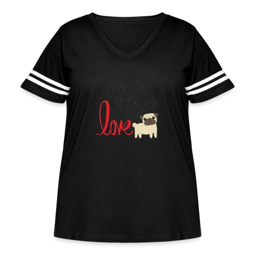 This Girl is in Love with Pappy - Women's Curvy V-Neck Football Tee