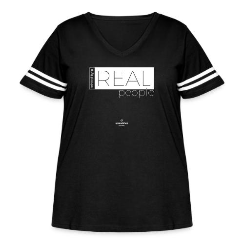 Real in white - Women's Curvy V-Neck Football Tee
