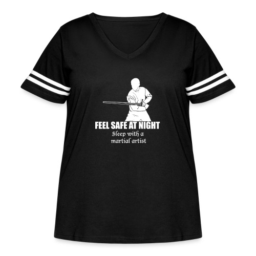 Feel safe male LS - Women's Curvy V-Neck Football Tee