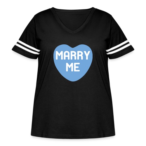 Marry Me Blue Candy Heart - Women's Curvy Vintage Sports T-Shirt
