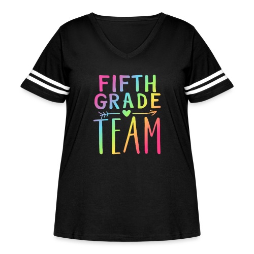 Fifth Grade Team Neon Rainbow Teacher T-Shirts - Women's Curvy Vintage Sports T-Shirt