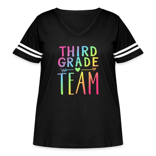 Third Grade Team Neon Rainbow Teacher T-Shirts - Women's Curvy Vintage Sports T-Shirt