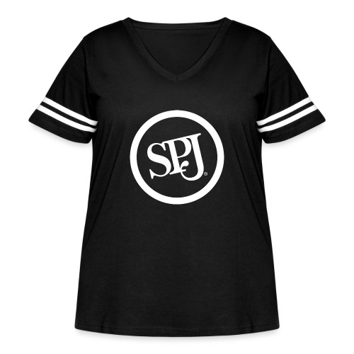 SPJ White Logo - Women's Curvy V-Neck Football Tee
