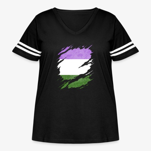 Genderqueer Pride Flag Ripped Reveal - Women's Curvy Vintage Sports T-Shirt