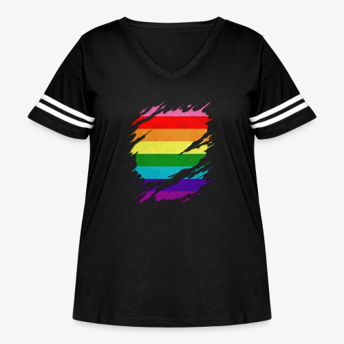 Original Gilbert Baker LGBT Gay Pride Flag Ripped - Women's Curvy Vintage Sports T-Shirt