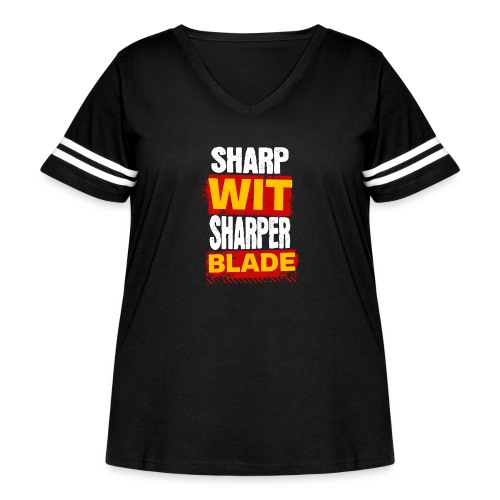 Sharp Wit Sharper Blade - Women's Curvy V-Neck Football Tee