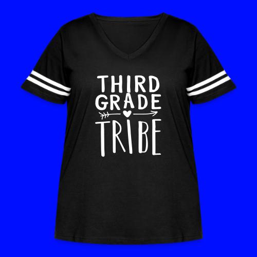 Third Grade Tribe Teacher Team T-Shirts - Women's Curvy V-Neck Football Tee