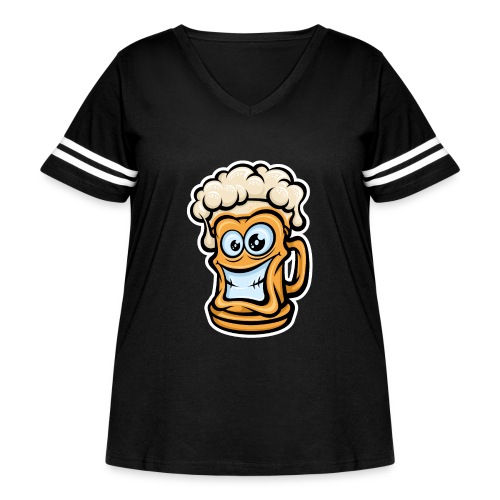 Happy Beer Mug, Cartoon Style - Women's Curvy V-Neck Football Tee