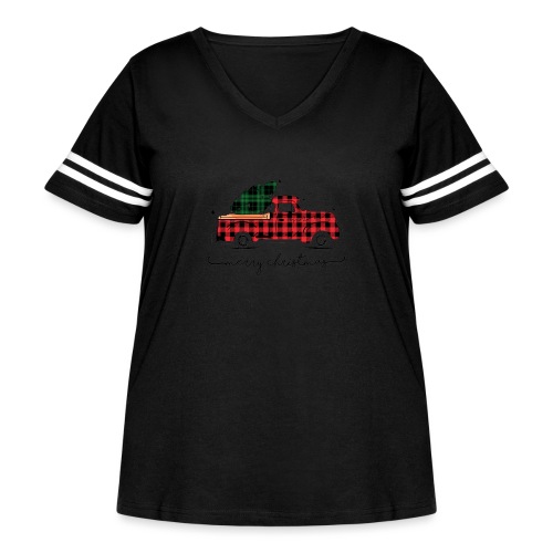 Merry Christmas Red Truck & Tree - Women's Curvy Vintage Sports T-Shirt