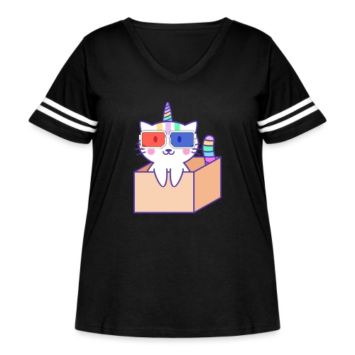 Unicorn cat with 3D glasses doing Vision Therapy! - Women's Curvy Vintage Sports T-Shirt
