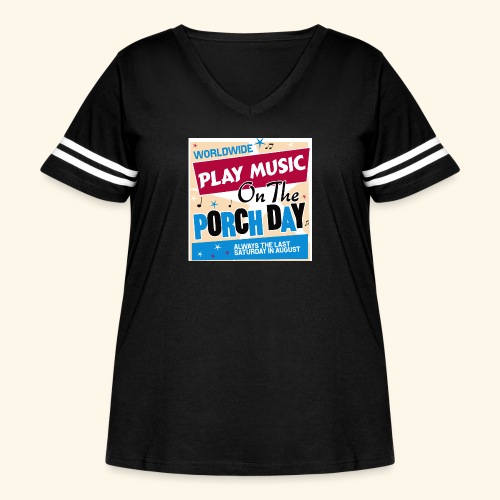 Play Music on the Porch Day - Women's Curvy V-Neck Football Tee
