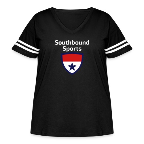 The Southbound Sports Shield Logo. - Women's Curvy V-Neck Football Tee