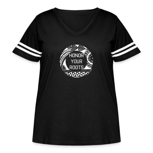 Honor Your Roots (White) - Women's Curvy V-Neck Football Tee