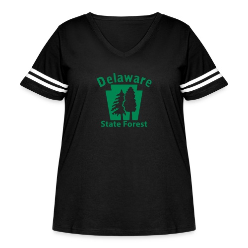 Delaware State Forest Keystone (w/trees) - Women's Curvy V-Neck Football Tee