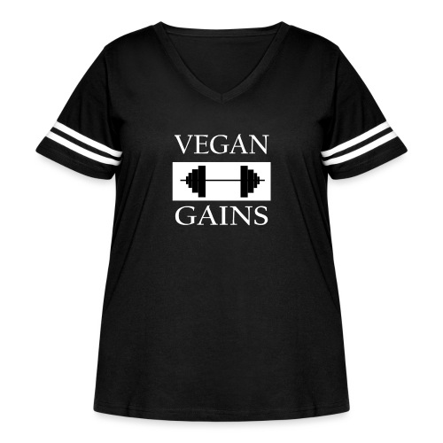 Vegan Gains white font - Women's Curvy V-Neck Football Tee