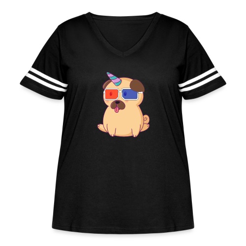 Dog with 3D glasses doing Vision Therapy! - Women's Curvy Vintage Sports T-Shirt
