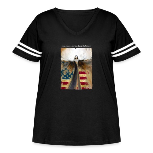 God bless America Angel_Strong color_white type - Women's Curvy Vintage Sports T-Shirt