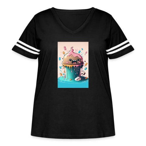 Cake Caricature - January 1st Dessert Psychedelics - Women's Curvy V-Neck Football Tee