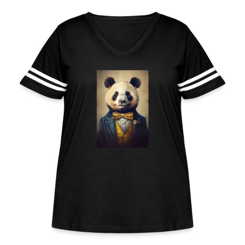 Mr Dapper Panda Bear - Women's Curvy V-Neck Football Tee