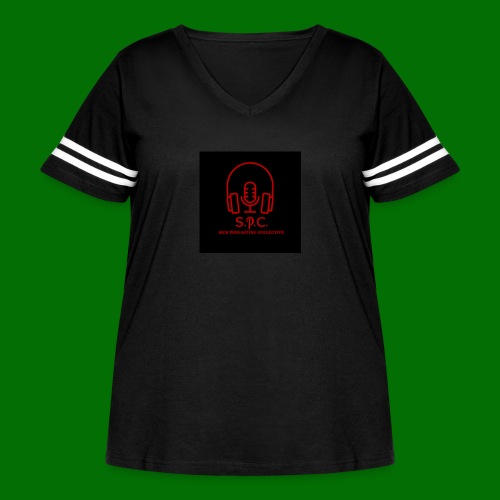 SPC Logo Black/Red - Women's Curvy V-Neck Football Tee