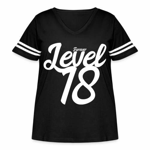 Forever Level 18 Gamer Birthday Gift Ideas - Women's Curvy V-Neck Football Tee