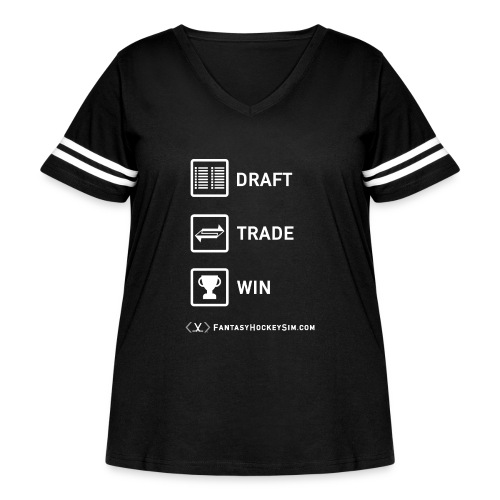 Draft - Trade - Win (Vertical) + FHS Roundel Logo - Women's Curvy Vintage Sports T-Shirt