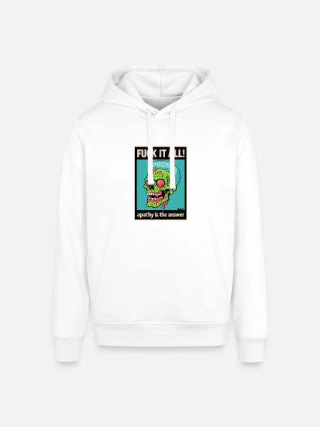 Apathy Skull Graphic with Bold Text - Stanley/Stella Sounder Side Pocket Hoodie - white