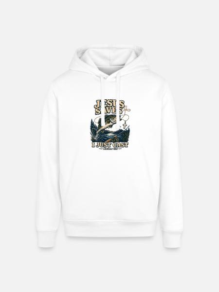 Jesus Saves I Just Cast Christian Fishing - Stanley/Stella Sounder Side Pocket Hoodie - white