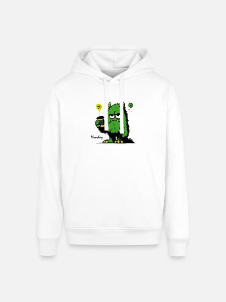 Grumpy Green Monster with Mug - Stanley/Stella Sounder Side Pocket Hoodie - white