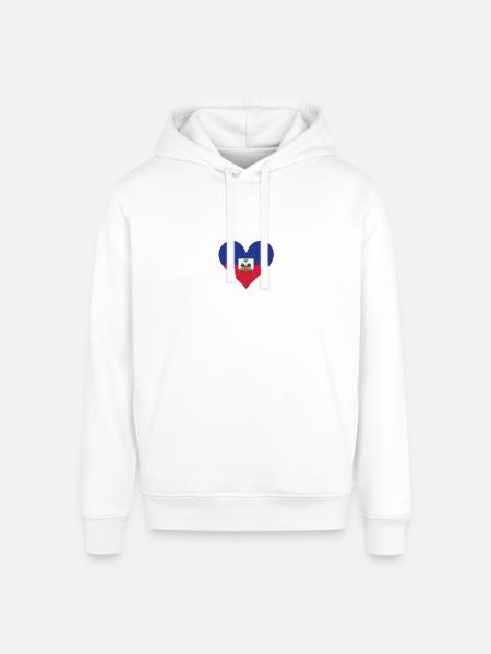 Haiti Flag Heart - Stanley/Stella Sounder Side Pocket Hoodie - white