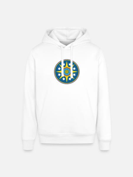 Solar Starburst Emblem Circle - Stanley/Stella Sounder Side Pocket Hoodie - white