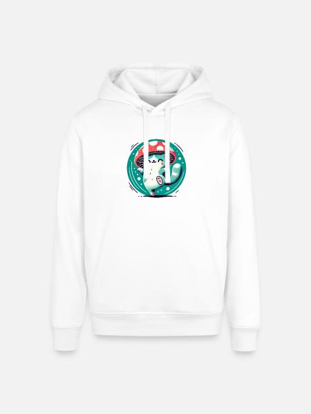 Whimsy Mushroom Hat Cat - Stanley/Stella Sounder Side Pocket Hoodie - white