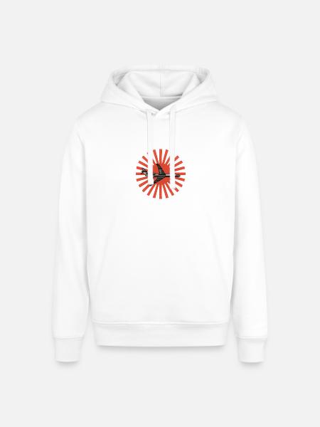 Red Sunburst plane Emblem - Stanley/Stella Sounder Side Pocket Hoodie - white