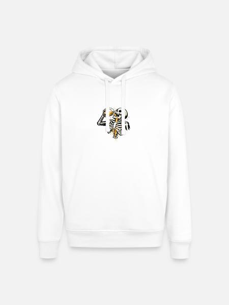 Skeleton Sips Beer - Stanley/Stella Sounder Side Pocket Hoodie - white
