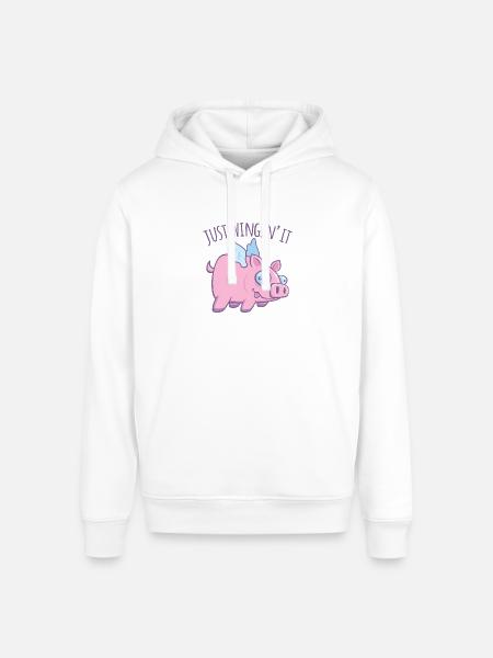 Just Wingin’ It Derpy Flying Pig - Stanley/Stella Sounder Side Pocket Hoodie - white