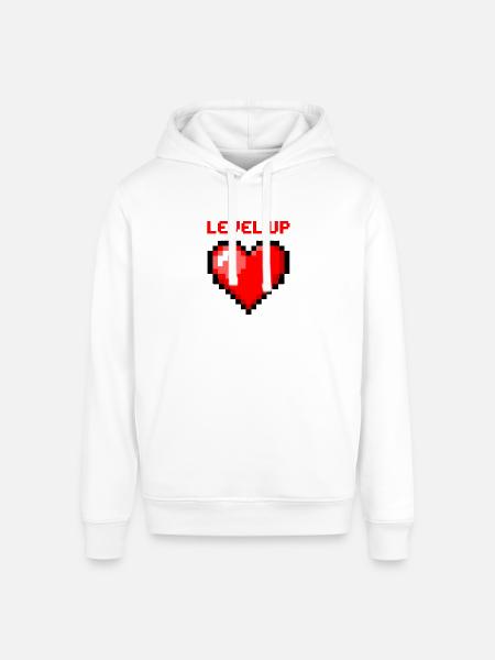 Level Up Pixel Heart - Stanley/Stella Sounder Side Pocket Hoodie - white