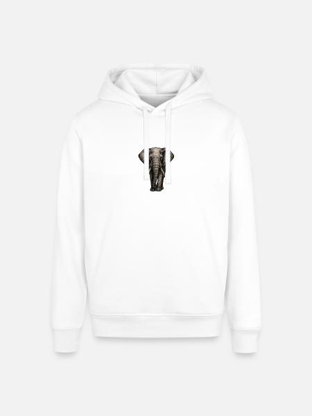 Charcoal Elephant Portrait - Stanley/Stella Sounder Side Pocket Hoodie - white