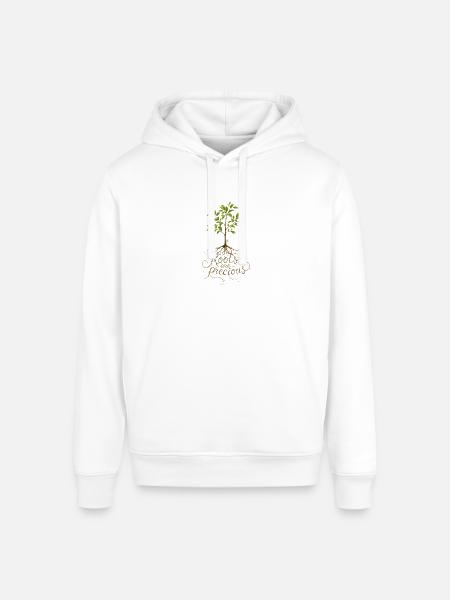 "Roots Are Precious" Tree Design - Stanley/Stella Sounder Side Pocket Hoodie - white