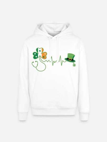 Stethoscope Shamrock Heartbeat - Stanley/Stella Sounder Side Pocket Hoodie - white