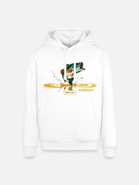 Bass Fish Splash Print - Stanley/Stella Sounder Side Pocket Hoodie - white